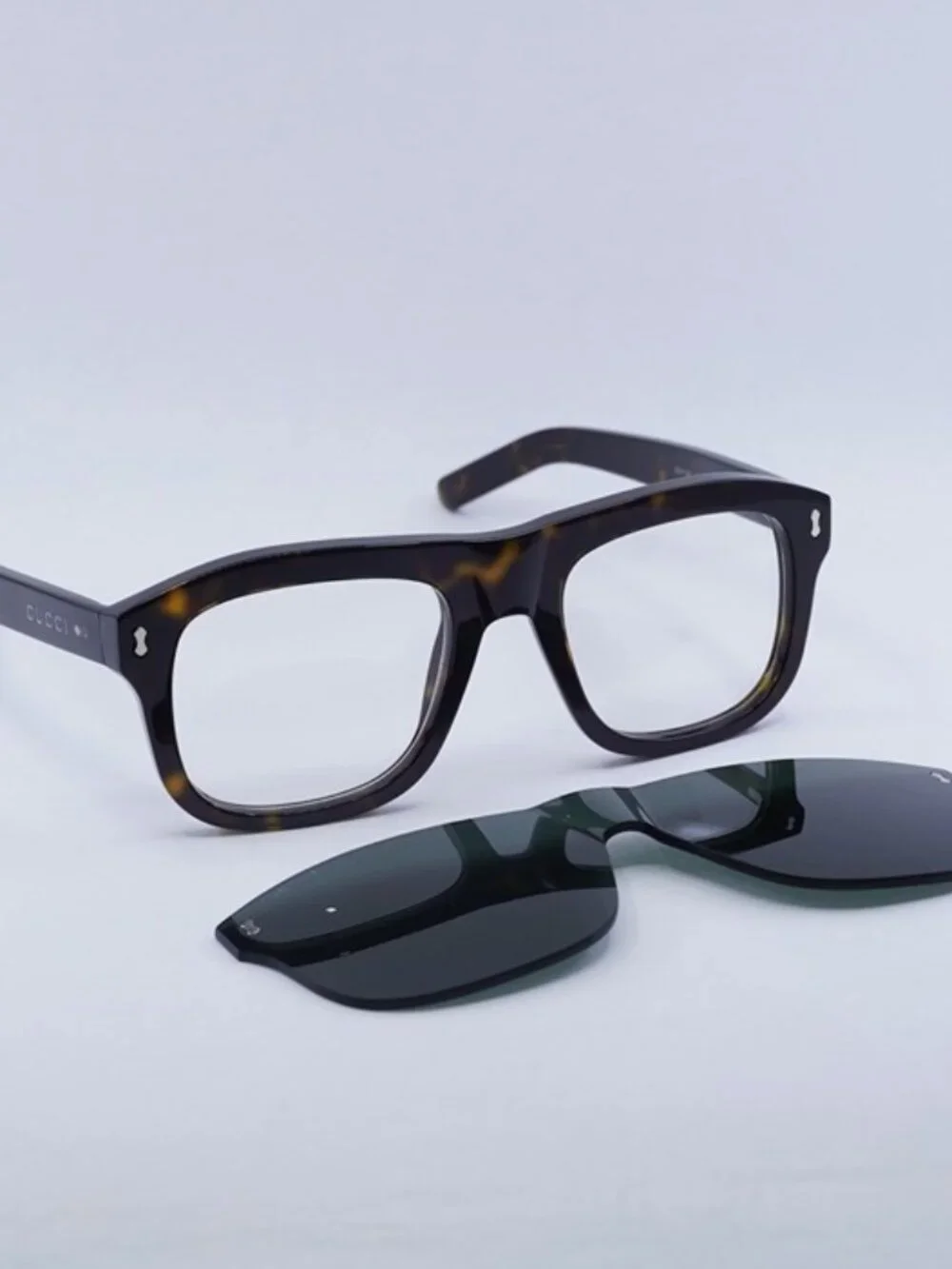 Gucci GG1712S 002 Sunglasses Havana Square Frame, Clear with Clip-On Lenses